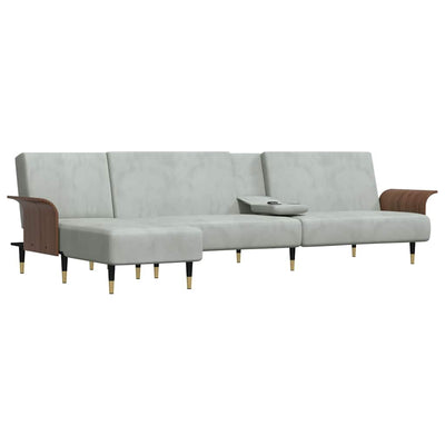 L-formet sovesofa 279x140x70 cm velour lysegrå