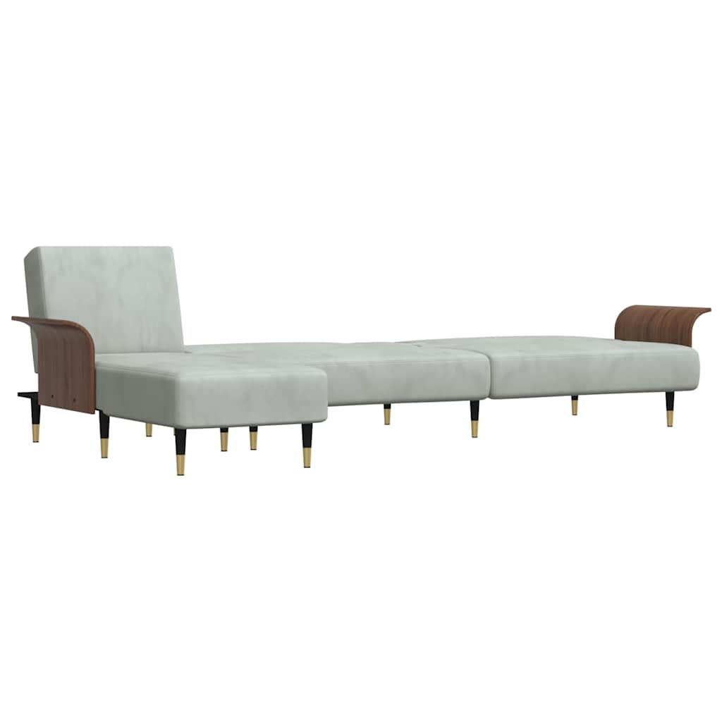 L-formet sovesofa 279x140x70 cm velour lysegrå