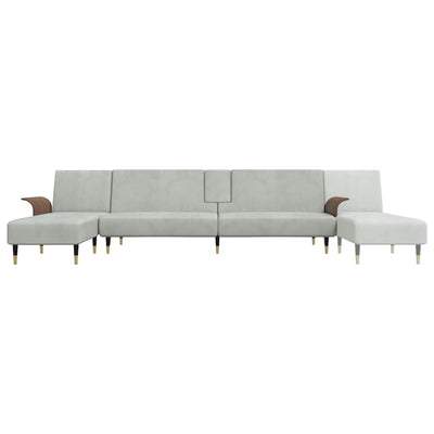 L-formet sovesofa 279x140x70 cm velour lysegrå