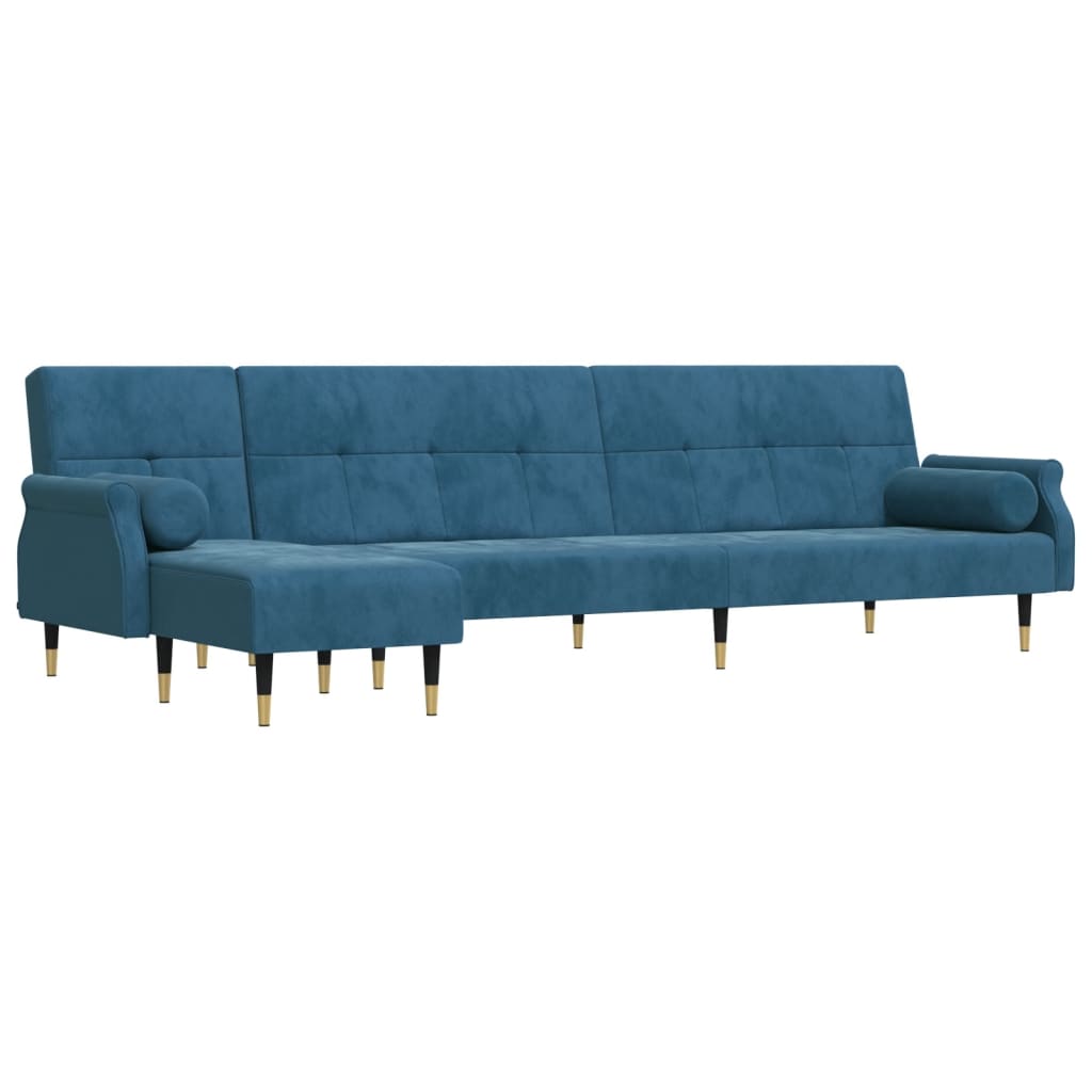 L-formet sovesofa 271x140x70 cm velour blå