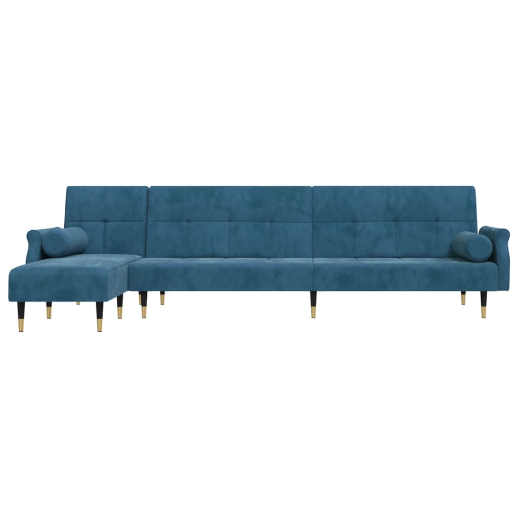 L-formet sovesofa 271x140x70 cm velour blå