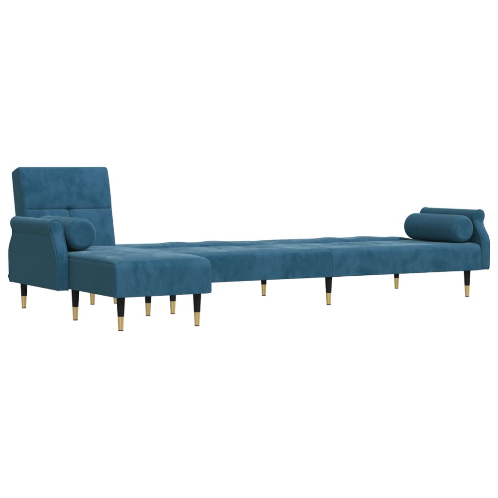 L-formet sovesofa 271x140x70 cm velour blå