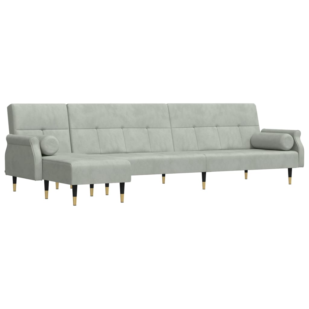 L-formet sovesofa 271x140x70 cm velour lysegrå