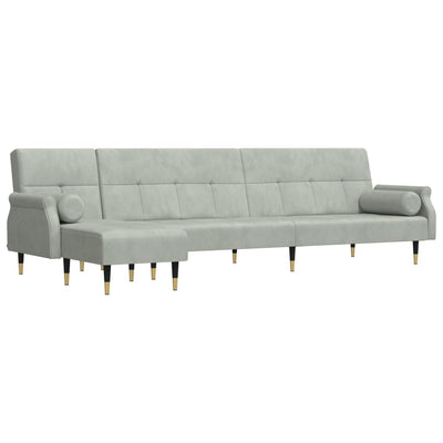 L-formet sovesofa 271x140x70 cm velour lysegrå