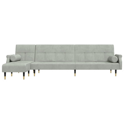 L-formet sovesofa 271x140x70 cm velour lysegrå