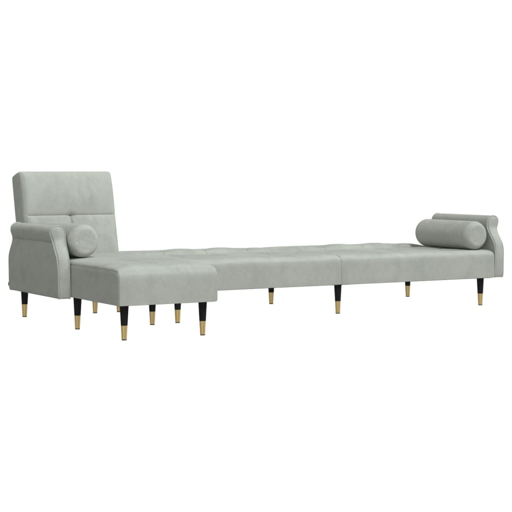 L-formet sovesofa 271x140x70 cm velour lysegrå