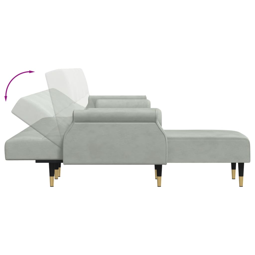 L-formet sovesofa 271x140x70 cm velour lysegrå