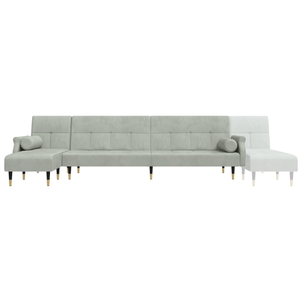 L-formet sovesofa 271x140x70 cm velour lysegrå