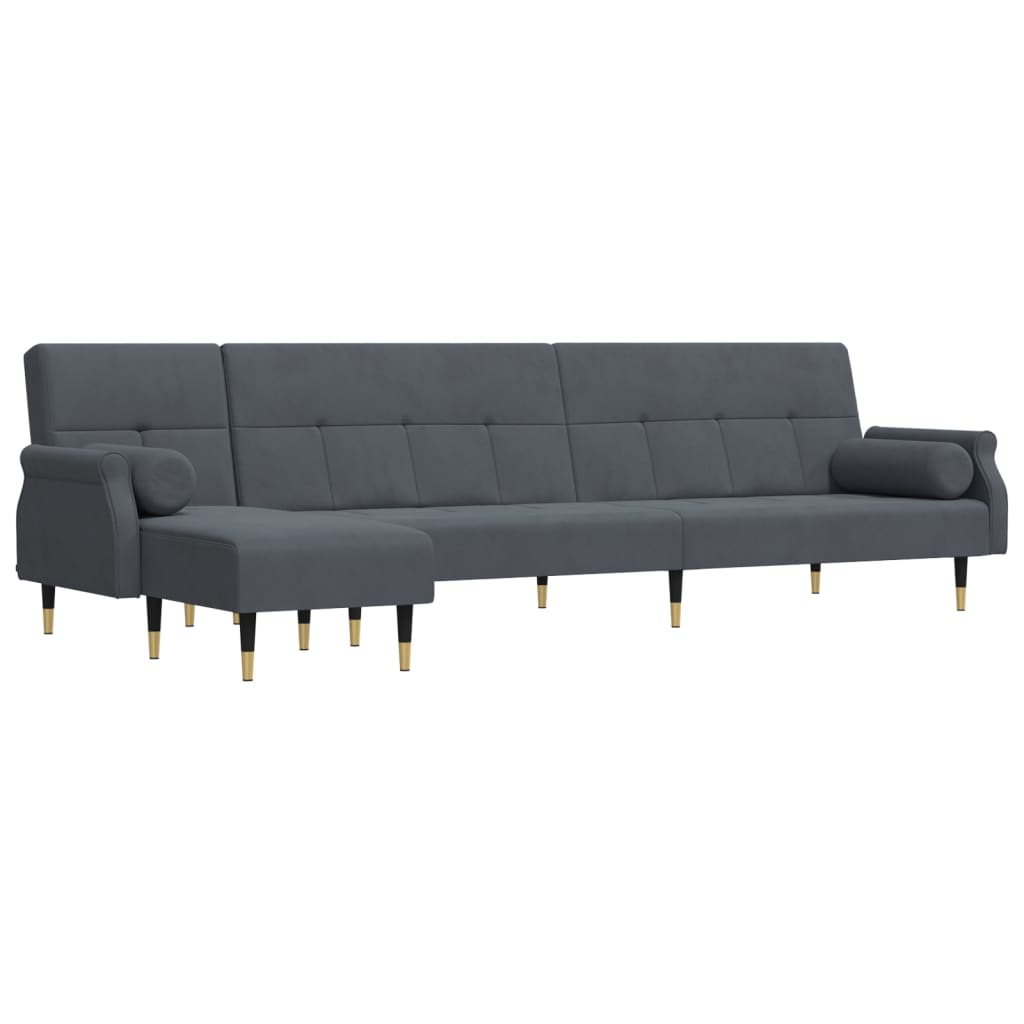 L-formet sovesofa 271x140x70 cm velour mørkegrå