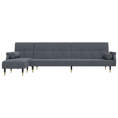 L-formet sovesofa 271x140x70 cm velour mørkegrå