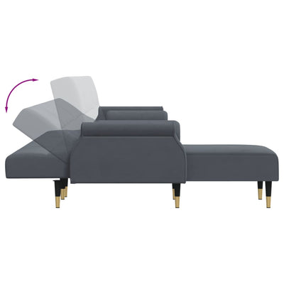 L-formet sovesofa 271x140x70 cm velour mørkegrå