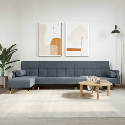 L-formet sovesofa 271x140x70 cm velour mørkegrå