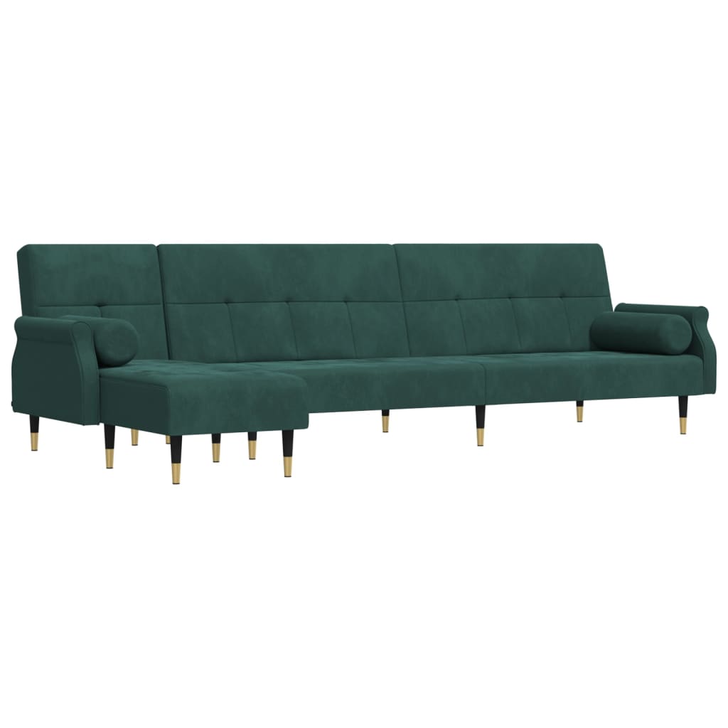 L-formet sovesofa 271x140x70 cm velour mørkegrøn