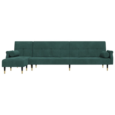 L-formet sovesofa 271x140x70 cm velour mørkegrøn