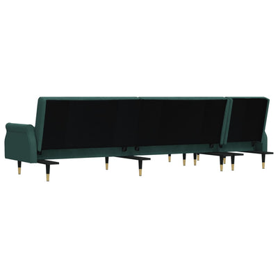 L-formet sovesofa 271x140x70 cm velour mørkegrøn