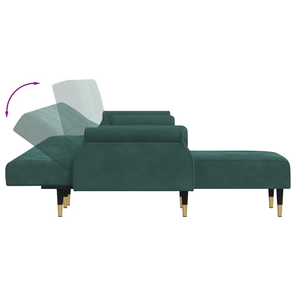 L-formet sovesofa 271x140x70 cm velour mørkegrøn