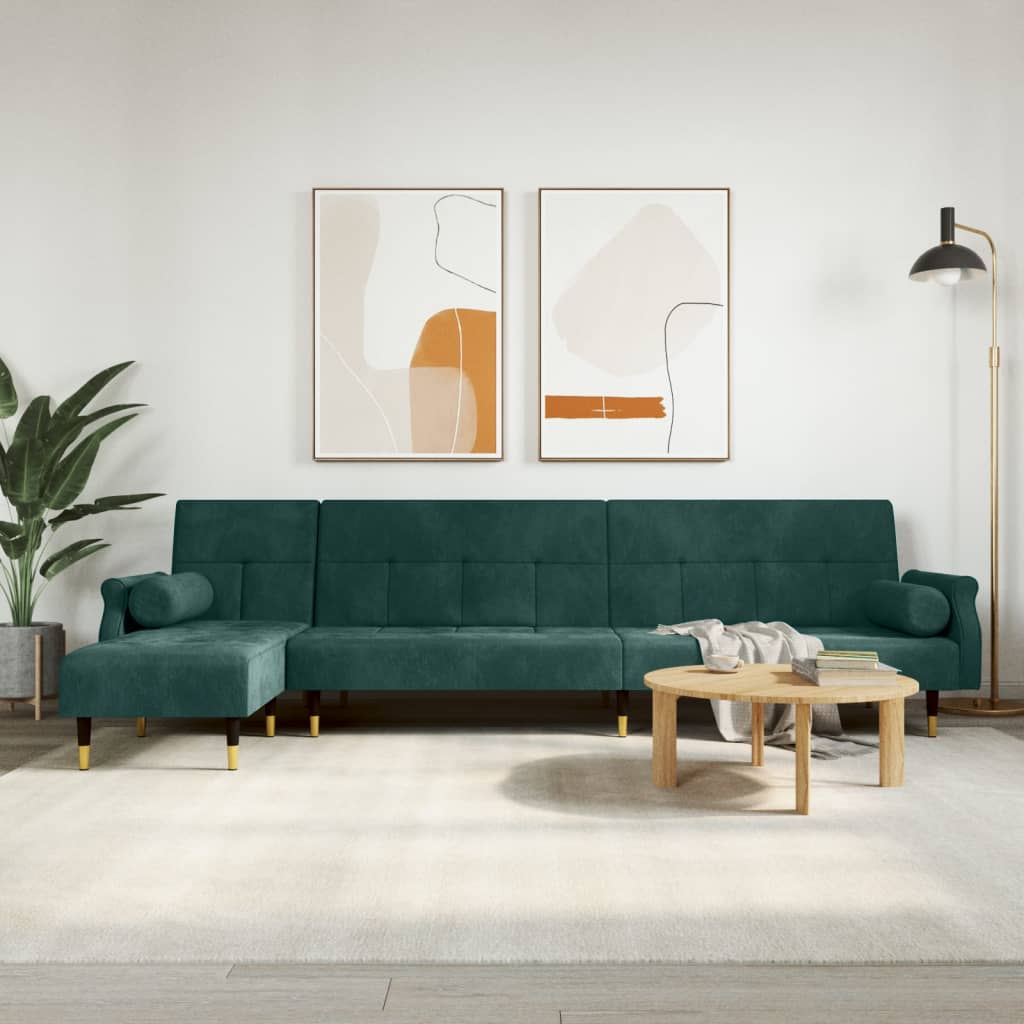 L-formet sovesofa 271x140x70 cm velour mørkegrøn