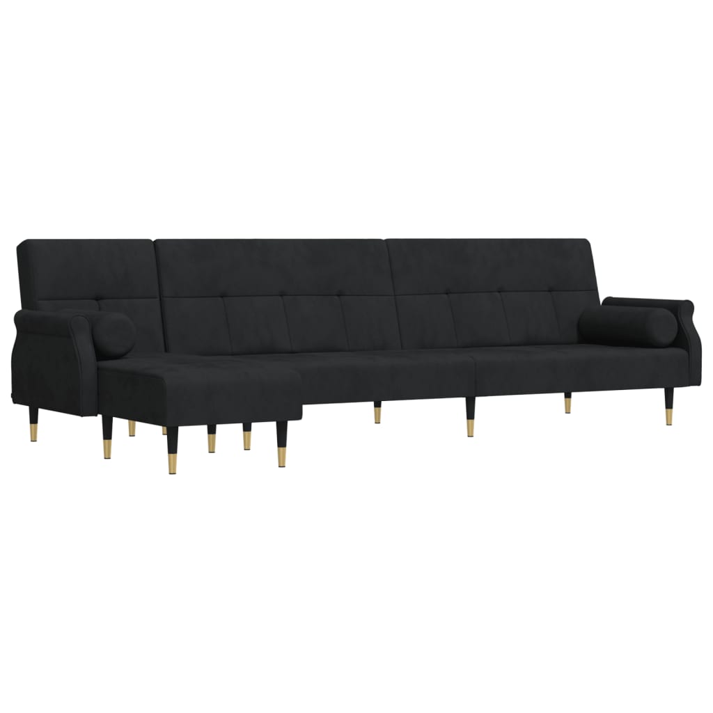 L-formet sovesofa 271x140x70 cm velour sort