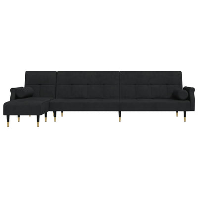 L-formet sovesofa 271x140x70 cm velour sort