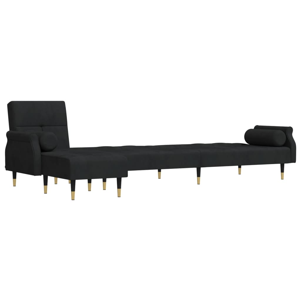 L-formet sovesofa 271x140x70 cm velour sort