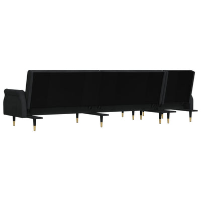 L-formet sovesofa 271x140x70 cm velour sort