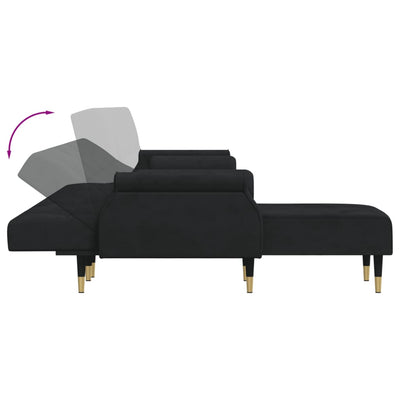 L-formet sovesofa 271x140x70 cm velour sort