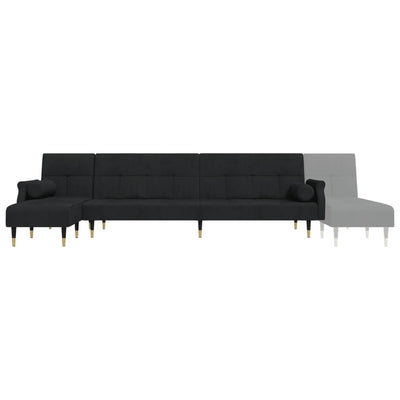 L-formet sovesofa 271x140x70 cm velour sort