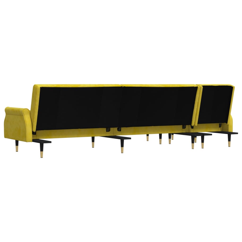 L-formet sovesofa 271x140x70 cm velour gul