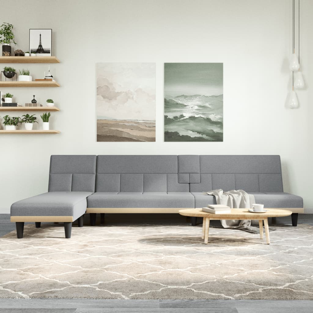 L-formet sovesofa 255x140x70 cm stof lysegrå