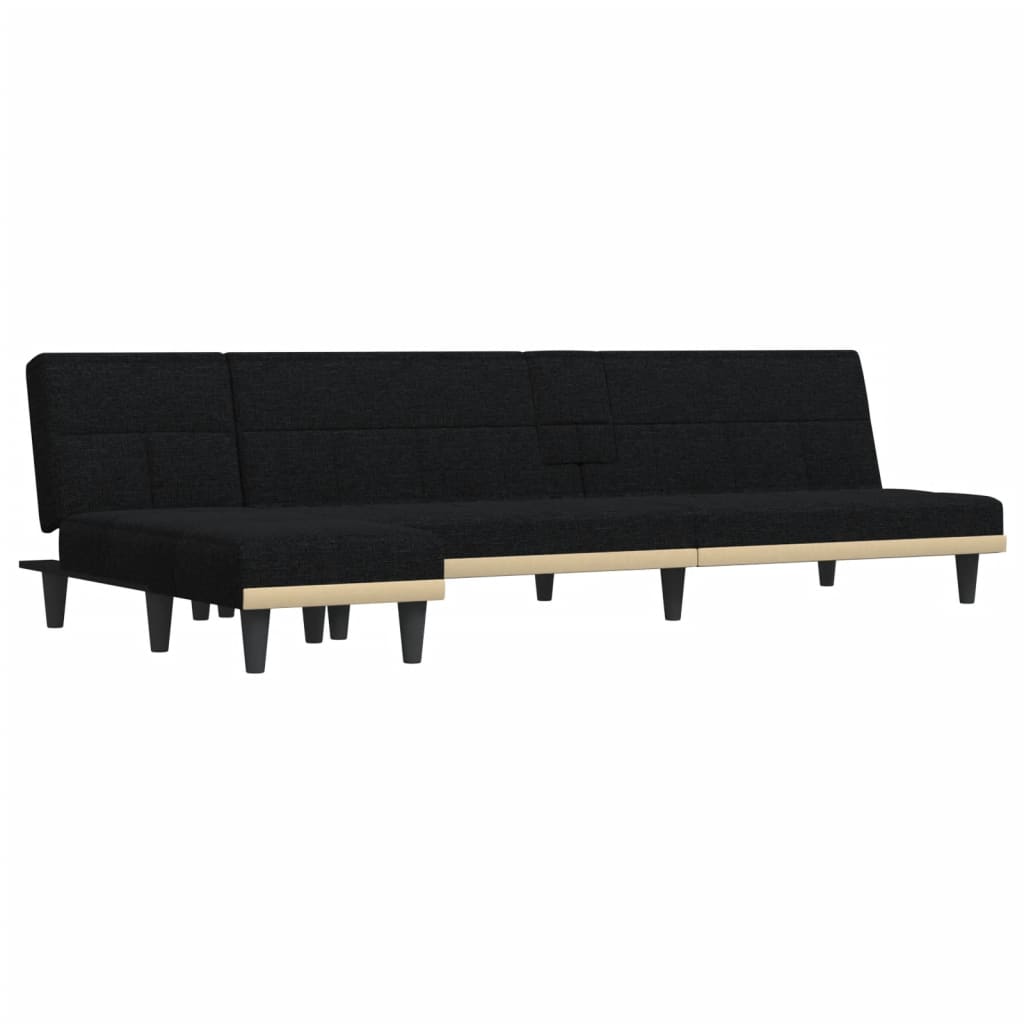 L-formet sovesofa 255x140x70 cm stof sort