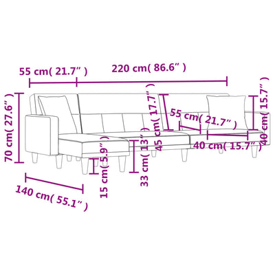 L-formet sovesofa 275x140x70 cm stof lysegrå