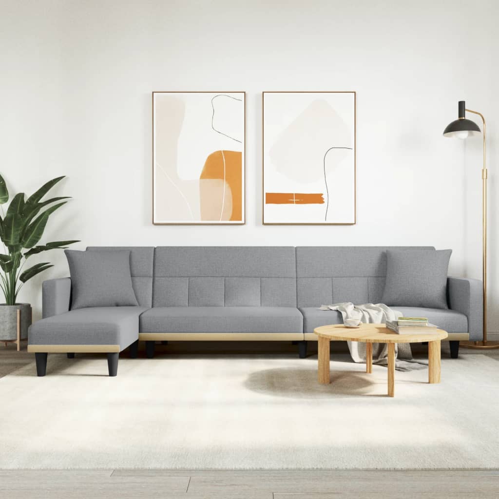 L-formet sovesofa 275x140x70 cm stof lysegrå