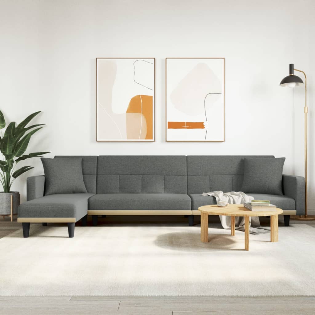 L-formet sovesofa 275x140x70 cm stof mørkegrå