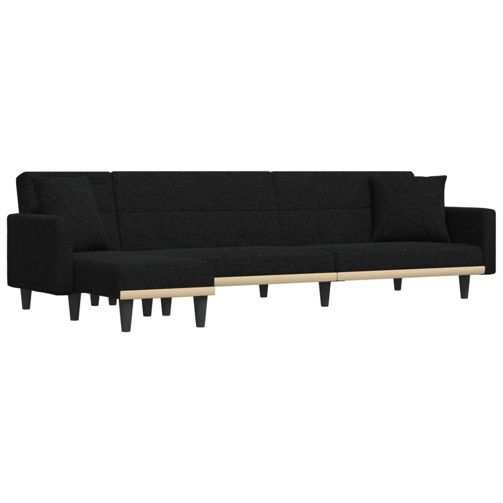 L-formet sovesofa 275x140x70 cm stof sort