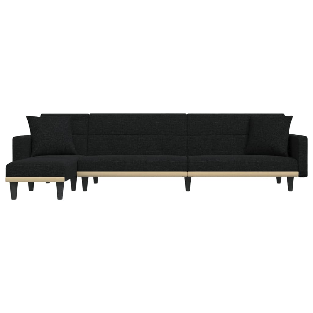 L-formet sovesofa 275x140x70 cm stof sort