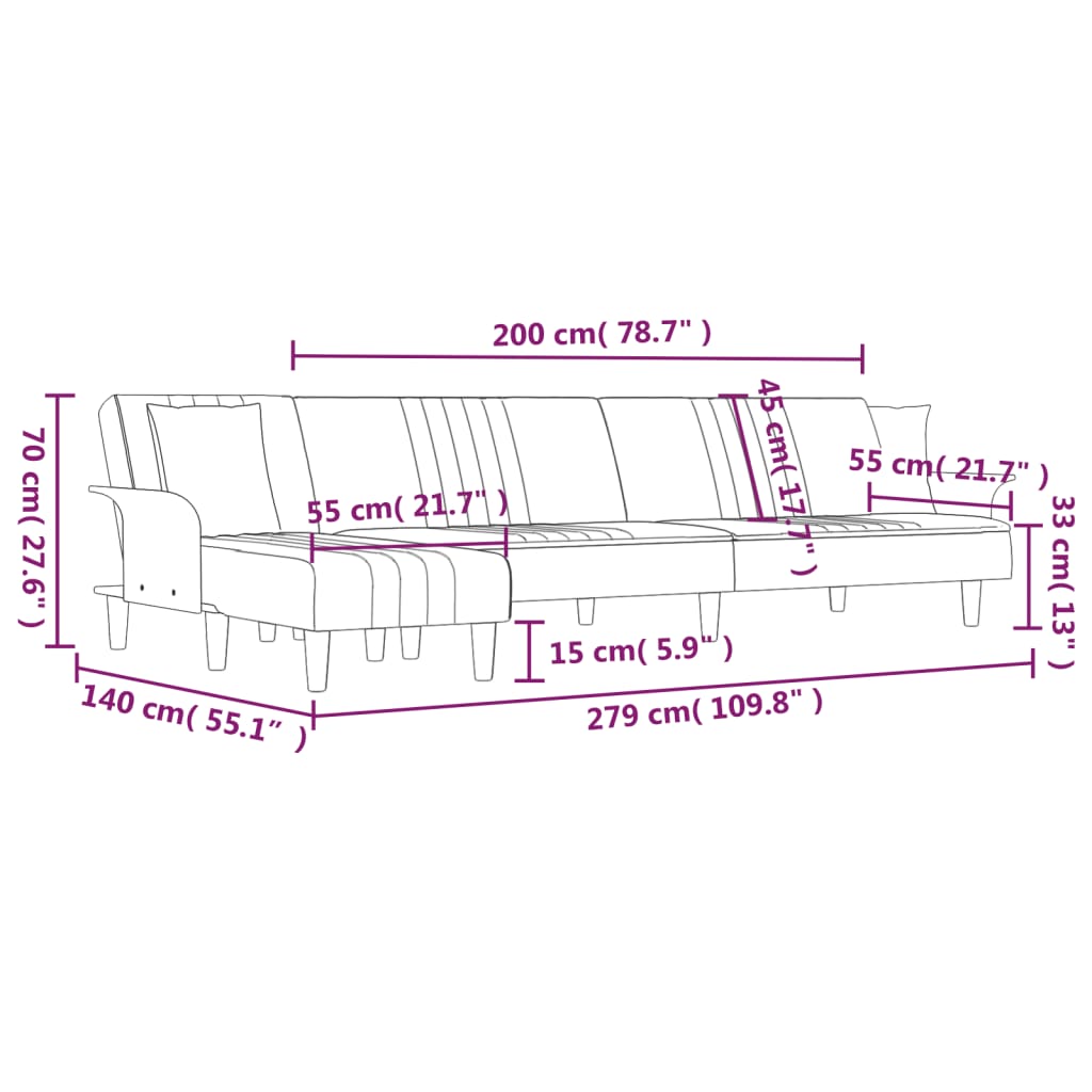 L-formet sovesofa 279x140x70 cm stof mørkegrå