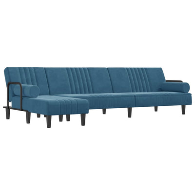 L-formet sovesofa 260x140x70 cm velour blå