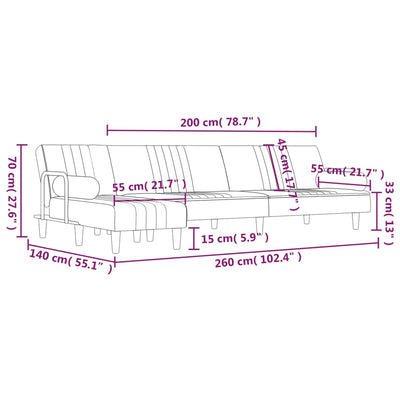 L-formet sovesofa 260x140x70 cm velour blå