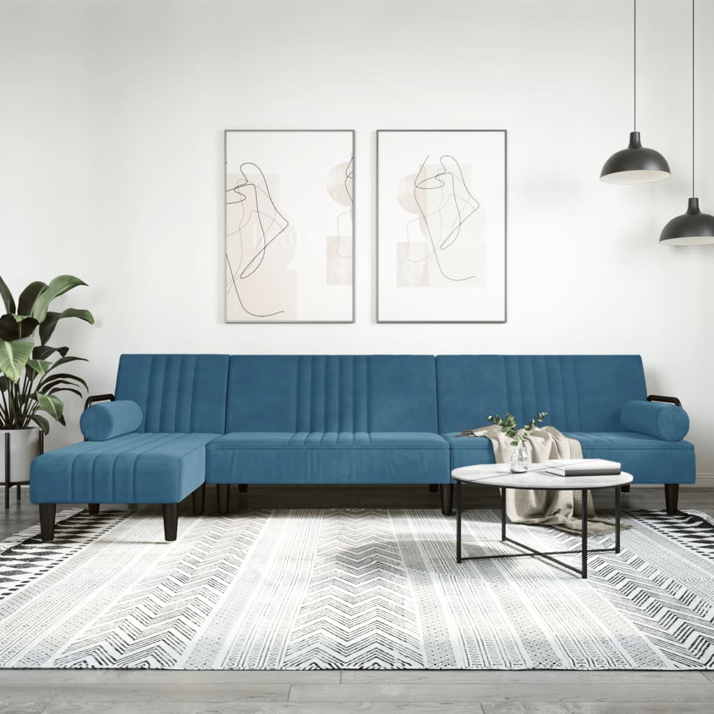 L-formet sovesofa 260x140x70 cm velour blå