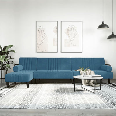 L-formet sovesofa 260x140x70 cm velour blå