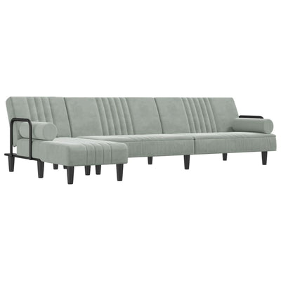 L-formet sovesofa 260x140x70 cm velour lysegrå