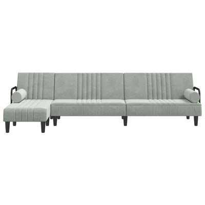 L-formet sovesofa 260x140x70 cm velour lysegrå