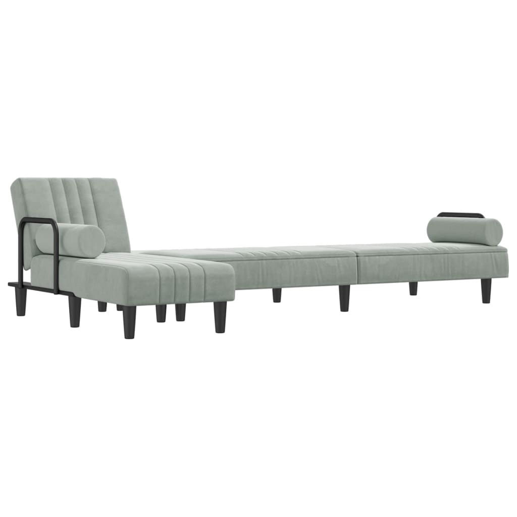 L-formet sovesofa 260x140x70 cm velour lysegrå