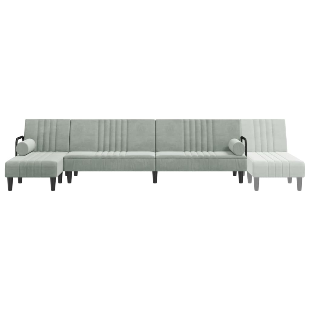 L-formet sovesofa 260x140x70 cm velour lysegrå