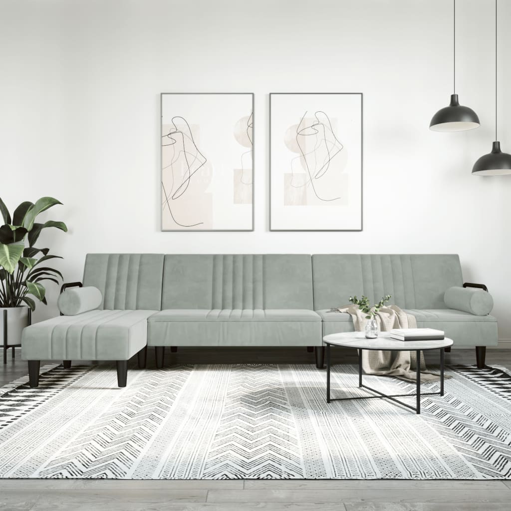 L-formet sovesofa 260x140x70 cm velour lysegrå