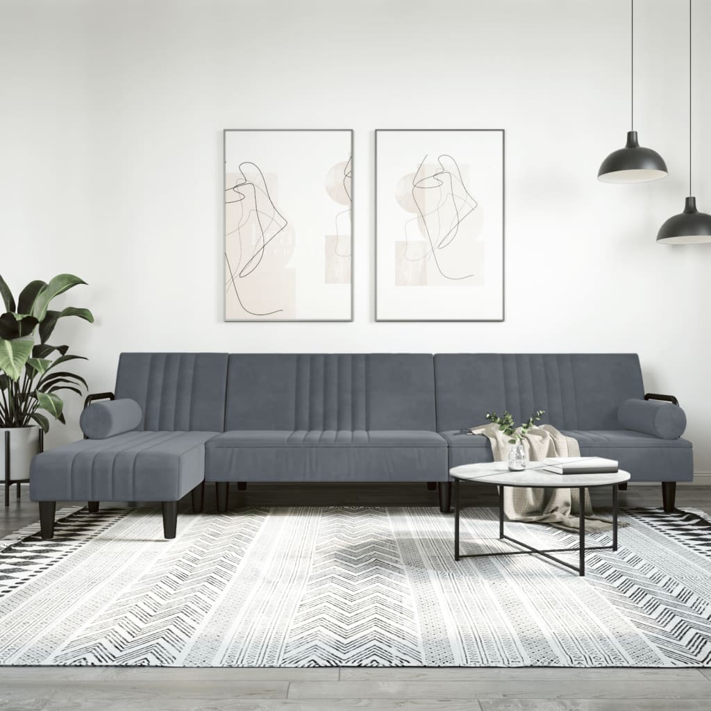 L-formet sovesofa 260x140x70 cm velour mørkegrå