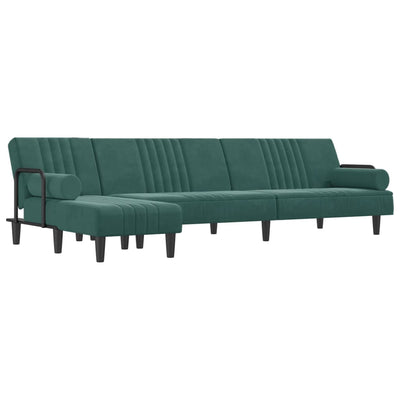 L-formet sovesofa 260x140x70 cm velour mørkegrøn