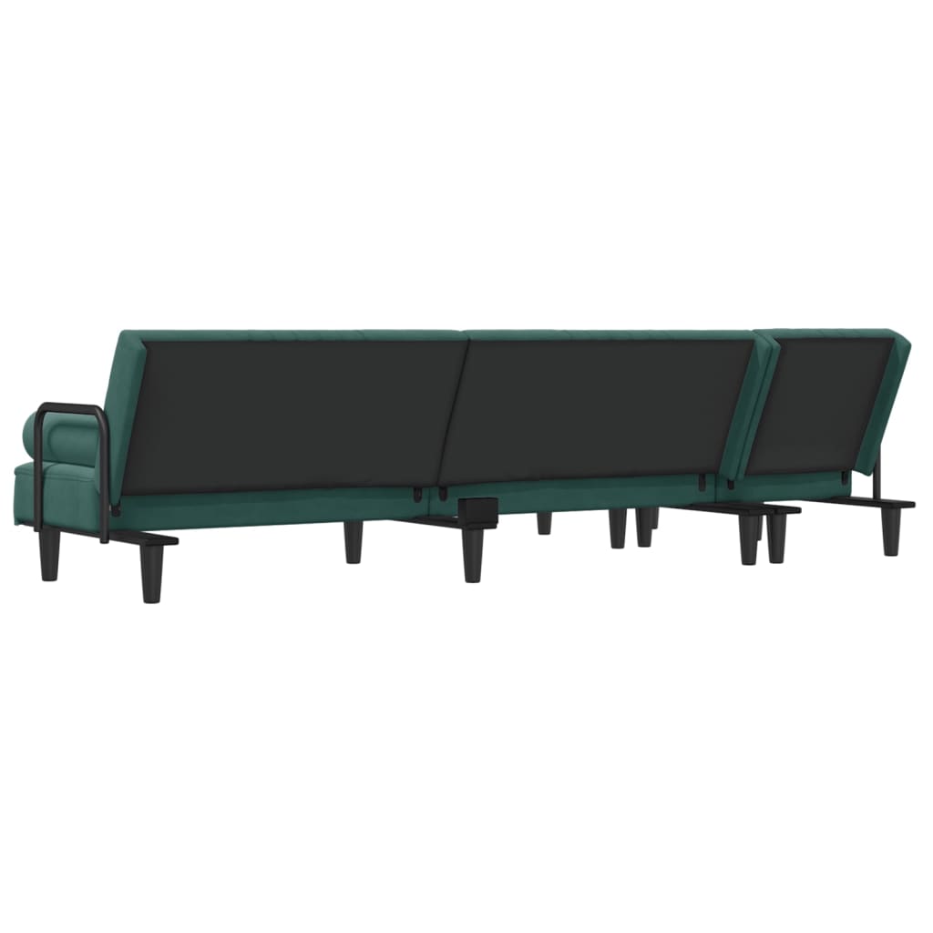 L-formet sovesofa 260x140x70 cm velour mørkegrøn