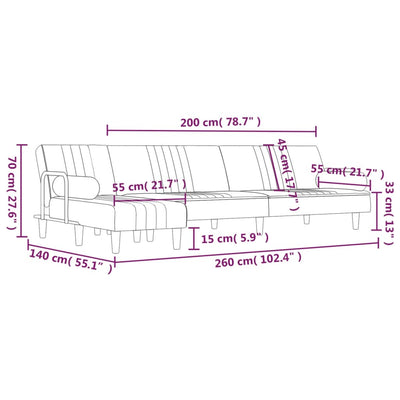 L-formet sovesofa 260x140x70 cm velour mørkegrøn