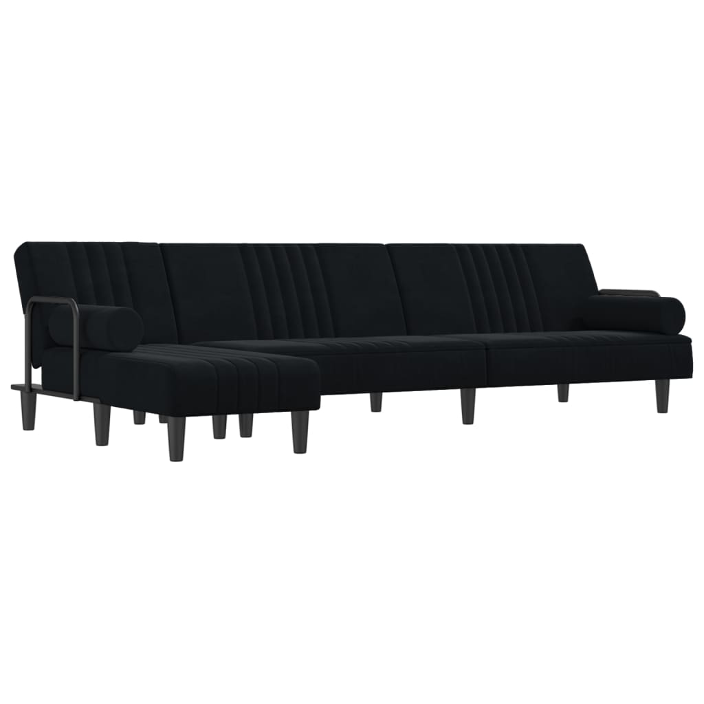 L-formet sovesofa 260x140x70 cm velour sort